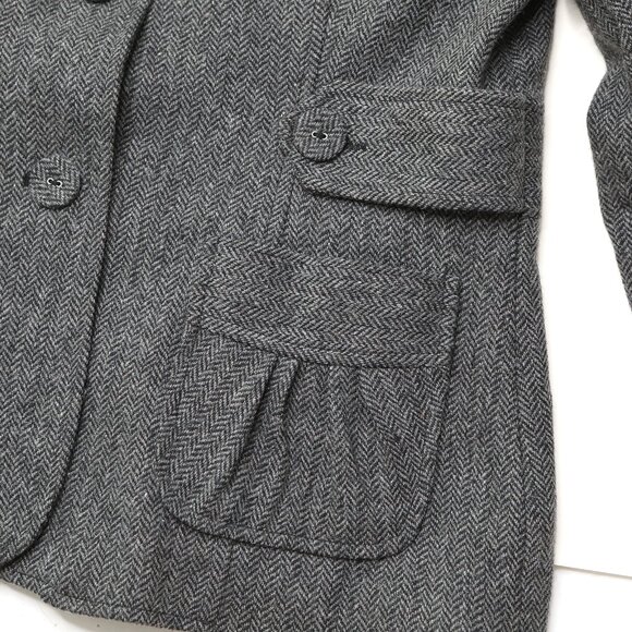 La Redoute Wool Blend Blazer Jacket Grey Herringbone Pattern Classic Ruffles - Picture 12 of 13